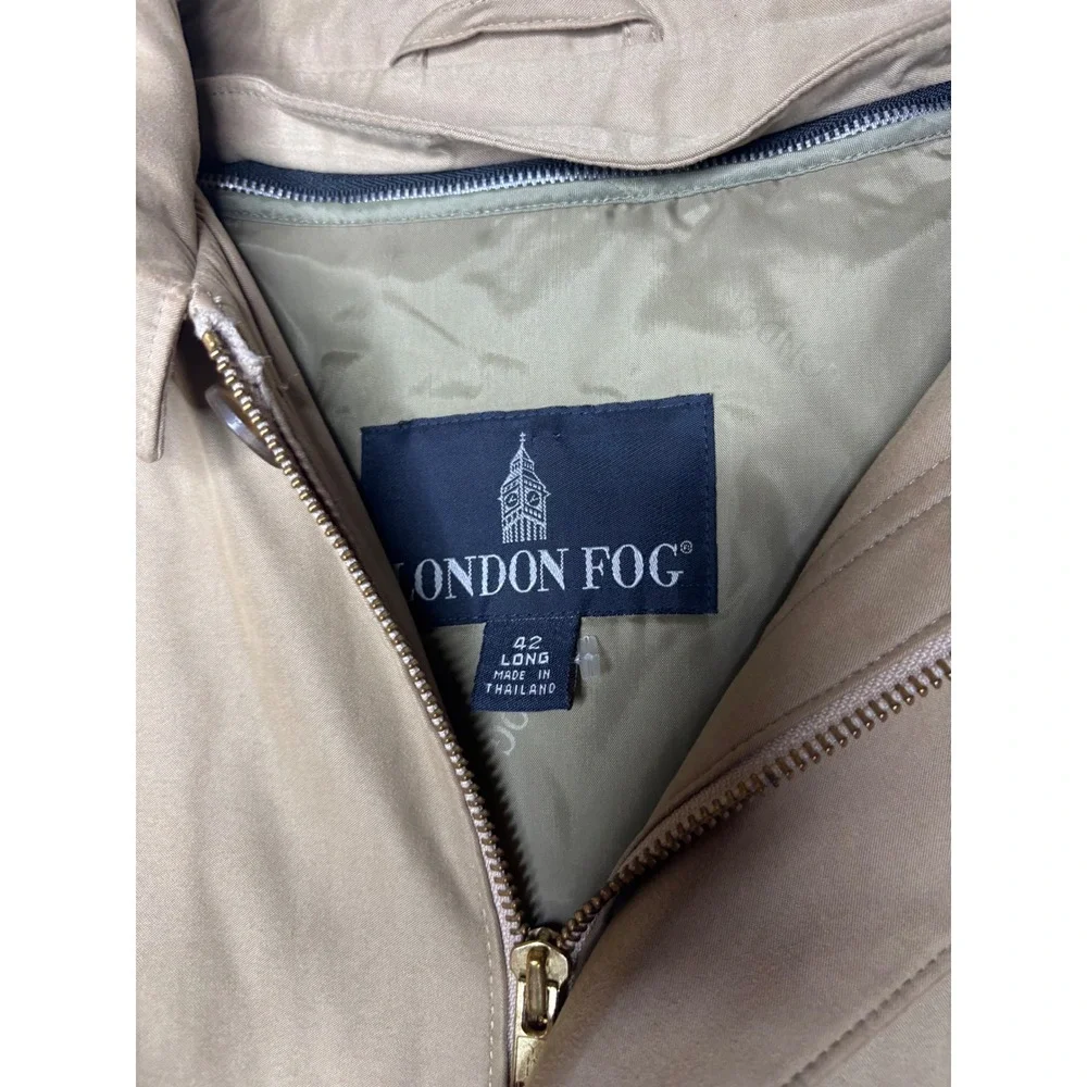 London Fog Mens‎ 42 Long Tan Khaki Trench Coat Belted Removable Liner Overcoat